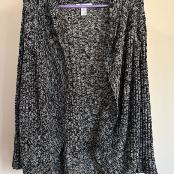 Style and Co Woman Sweater Open-Front Cardigan Black White Acrylic Womens 1X - Picture 12 of 12